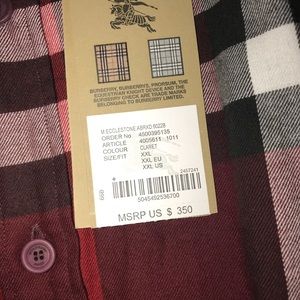 NWT Burgundy Burberry Button Up Shirt